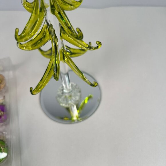 Hand Made Crystal Art Glass Holiday Christmas Trees + 12 Colorful Ornaments - Picture 3 of 10